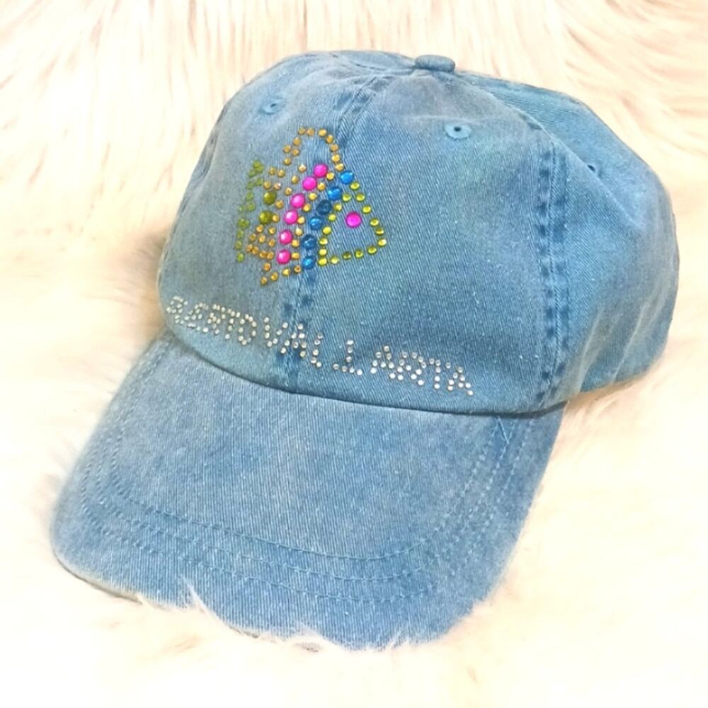 PUERTO VALLARTA Travel Baseball Cap Blue Beaded‎ Fish BLING Adjustable Souvenir